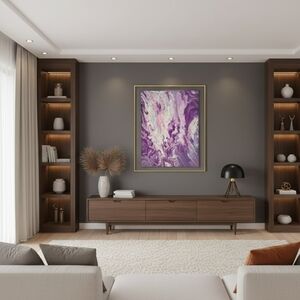 Hand Crafted original fluid art upcycled stretch canvas purple abstract decor